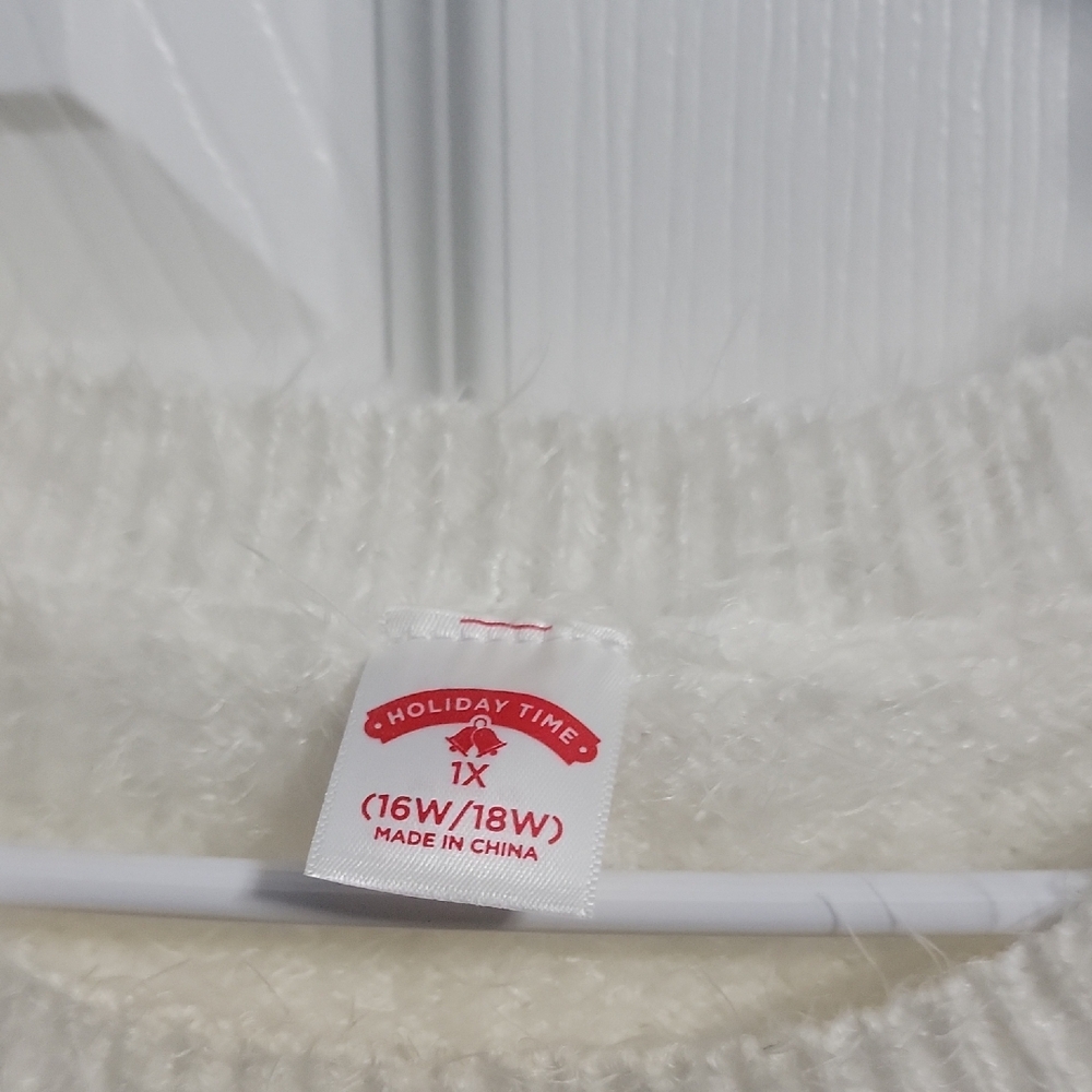 Holiday Time White Bear Sweater with Holly Accent - Picture 2 of 6
